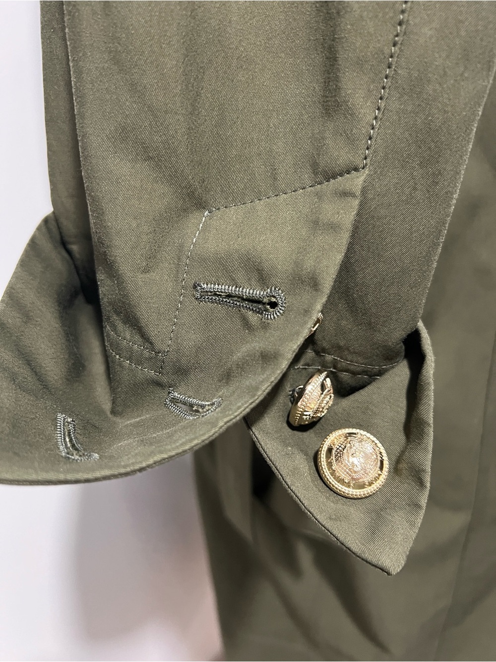 Balmain Olive Green Trench Coat with Gold Buttons - Picture 8 of 16